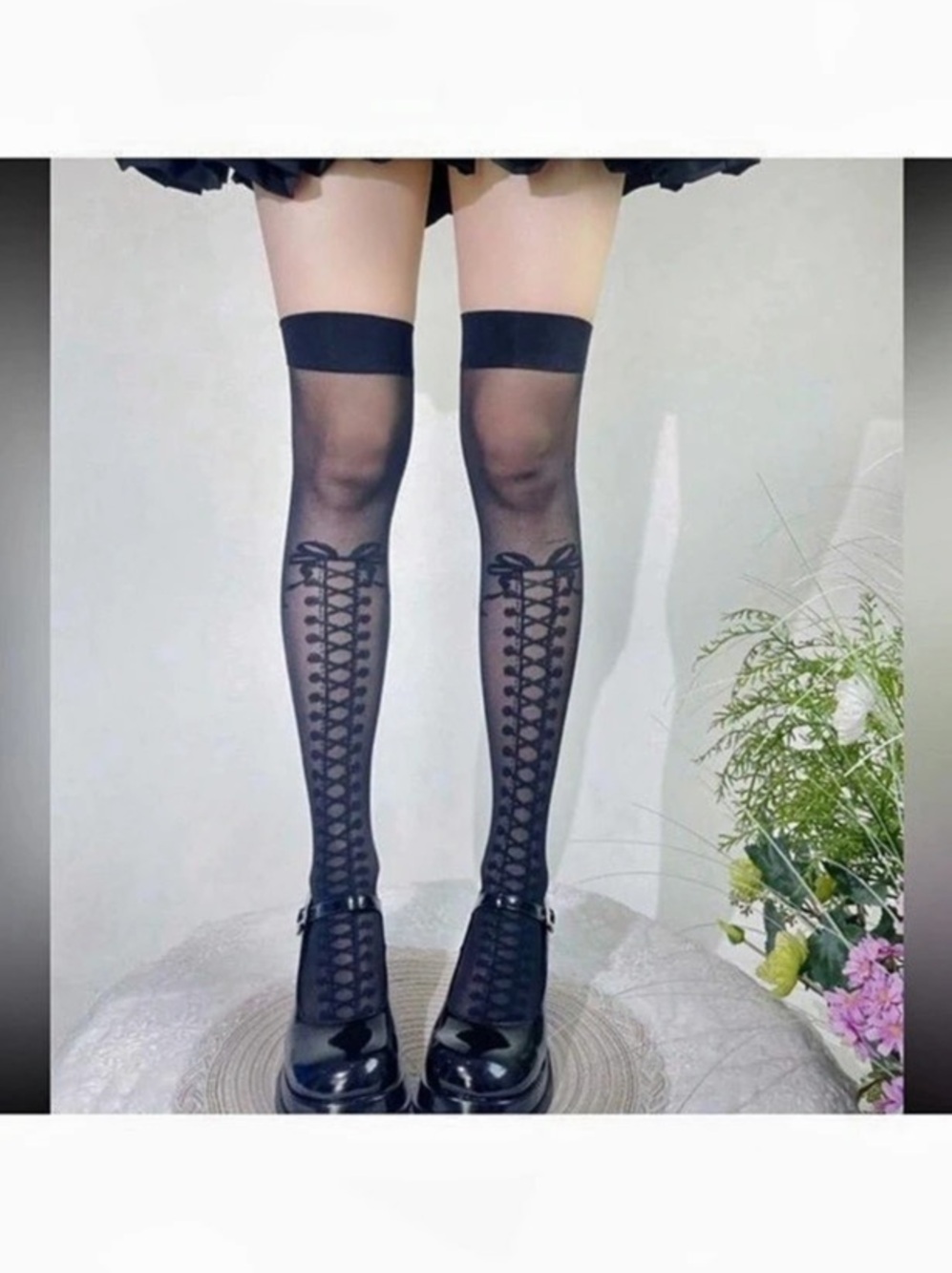 Black Over-the-Knee Patterned Socks Like New